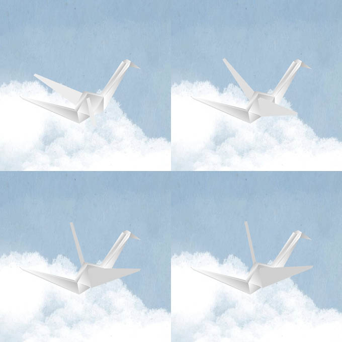 Different wing positions of the origami bird