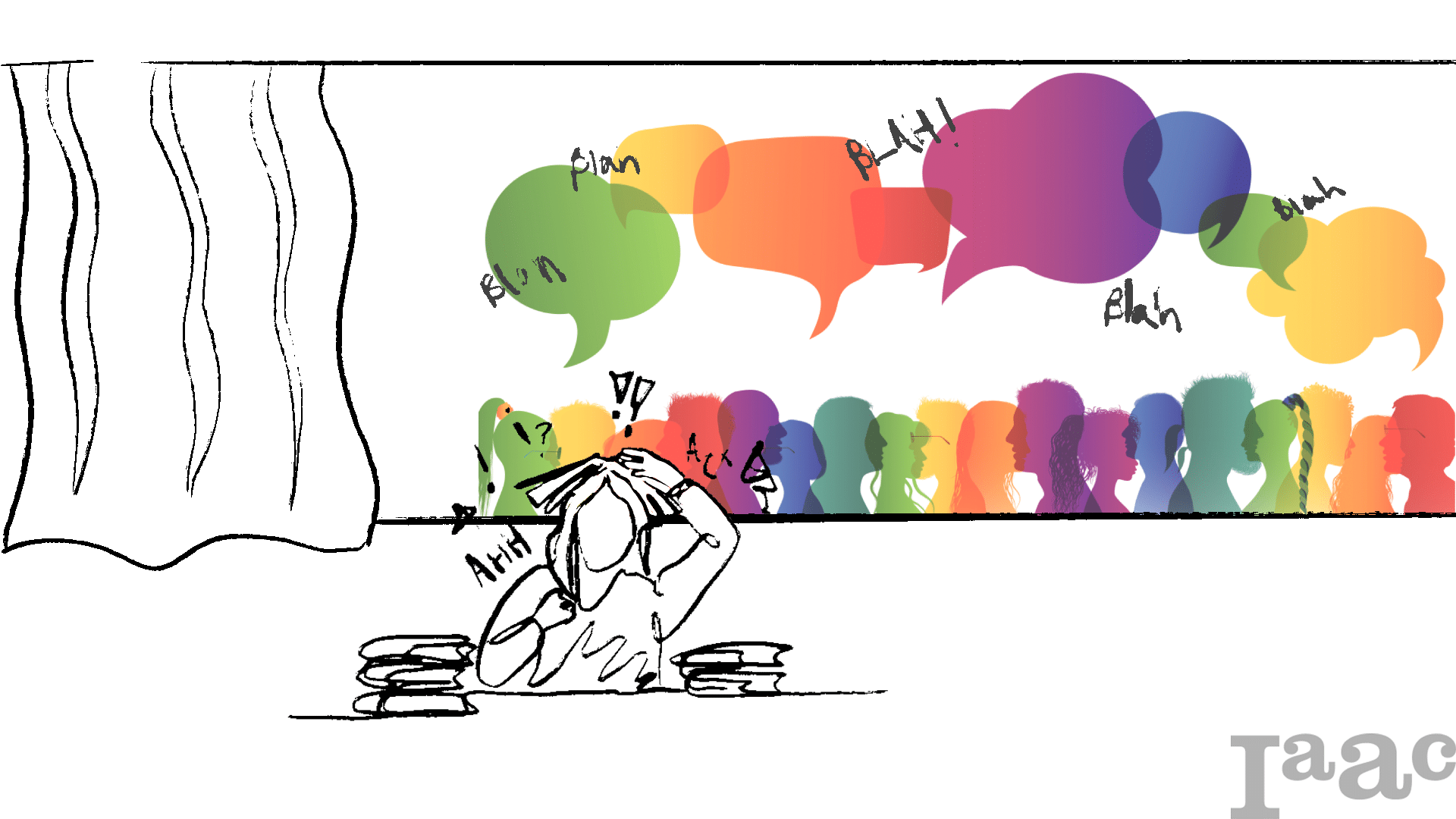 stressed student studying in noisy environment