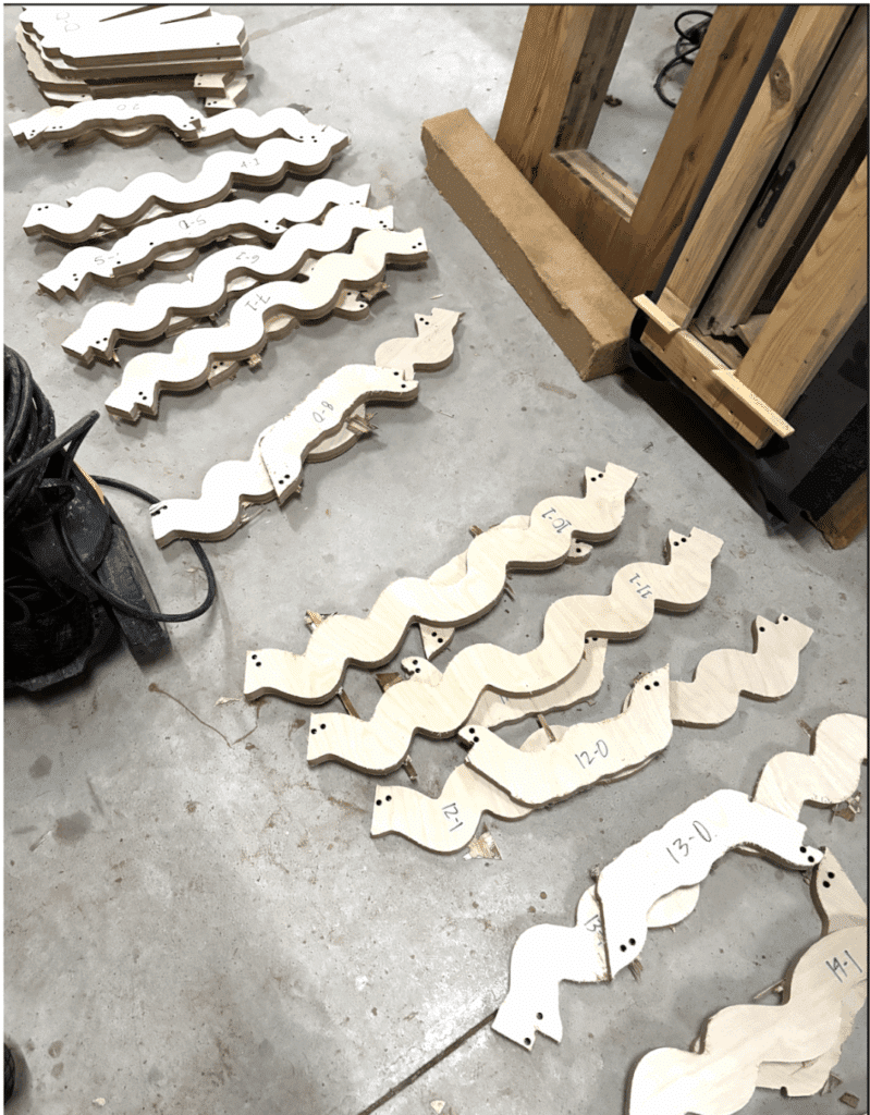 CNC-ed pieces lined up