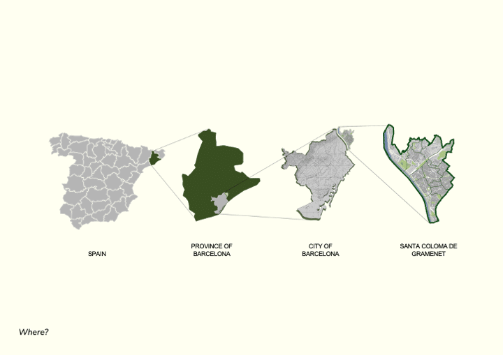 Graphics of Spain, Catalunya, Barcelona, and Santa Coloma de Gramenet
