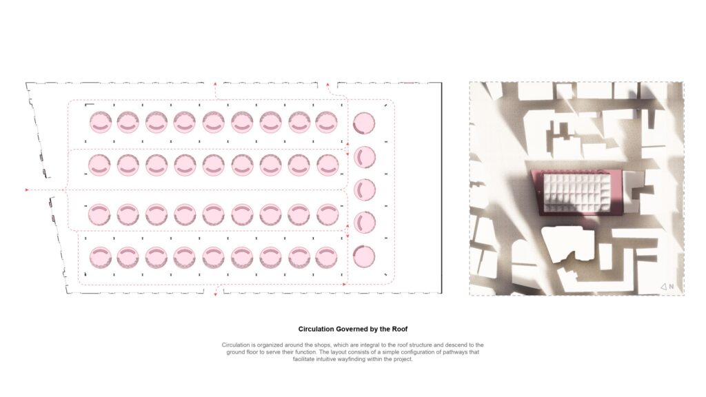 Interior visualization of the Bab El-Louk market, filled with the Pneumatical Incrustations that form retail stores.