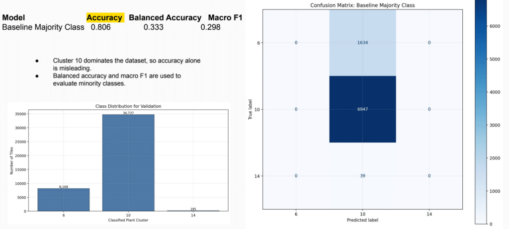 Class imbalance chart showing the distribution of predicted plant clusters across the dataset.